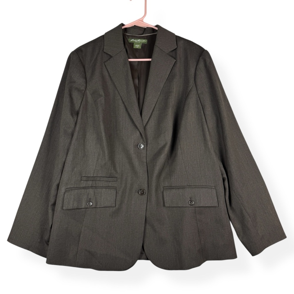 Eddie Bauer Blazer Womens 18W‎ Brown Wool Blend Jacket Coat Classic Preppy